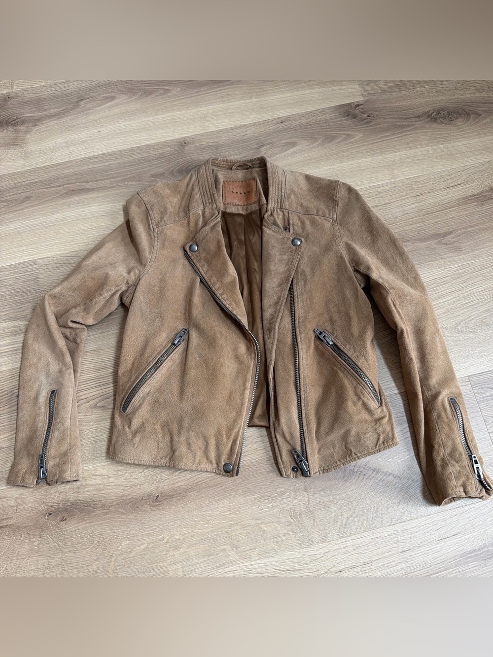 Blank NYC Women’s Suede Moto Jacket in Tan